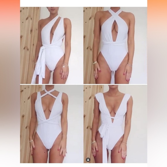 Sexy Tie Criss Cross Plunge One Piece Thong Swimsuit - Picture 1 of 4
